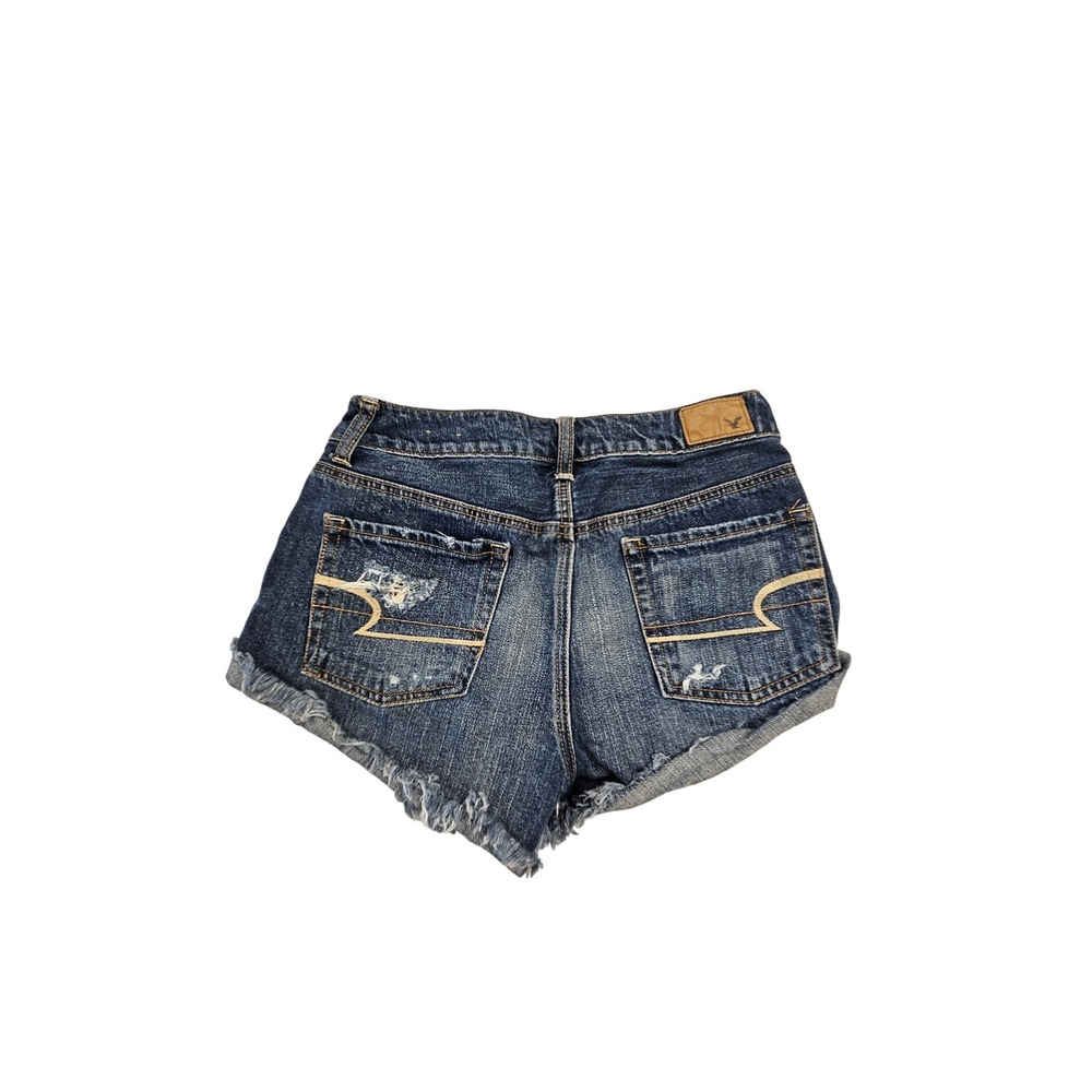 American Eagle Hi-Rise Festival‎ Distressed Lace Denim Shorts Dark Wash Womens 4